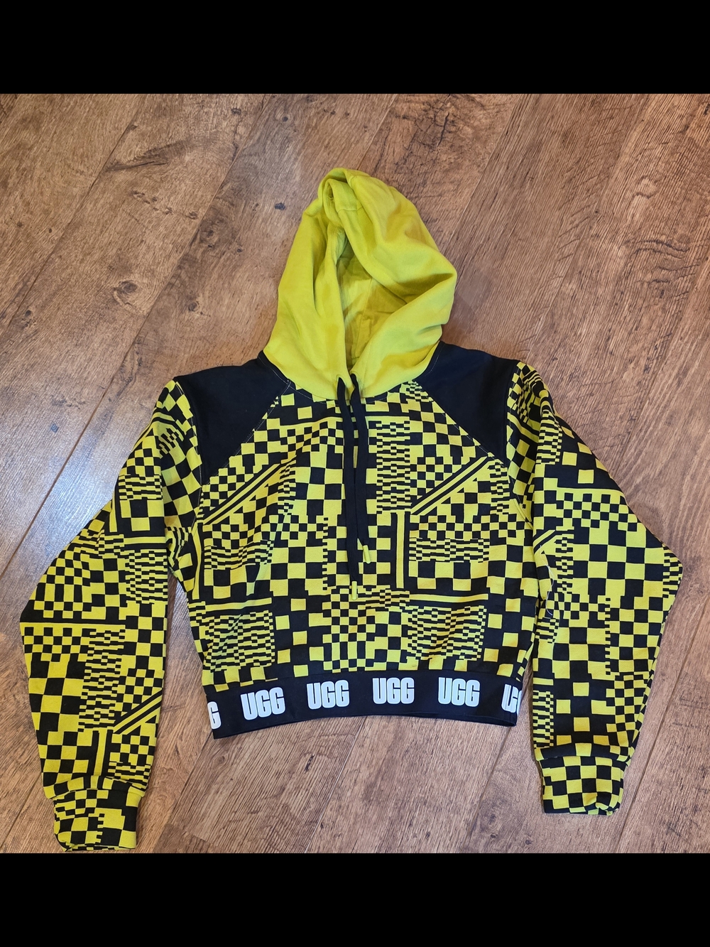 UGG Mallory Cropped Hoodie in a vibrant yellow and black